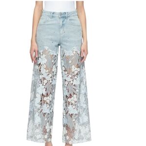 Bayeas High Waist Crystal Embellished Lace Wide Leg Jeans....Size 32